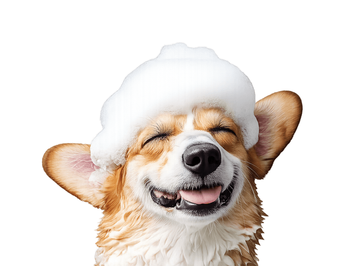 Happy dog enjoying a fresh wash at Waggy Wash Club
